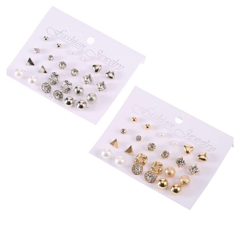 24 Pairs Stud Earrings Crystal Pearl Earring Set